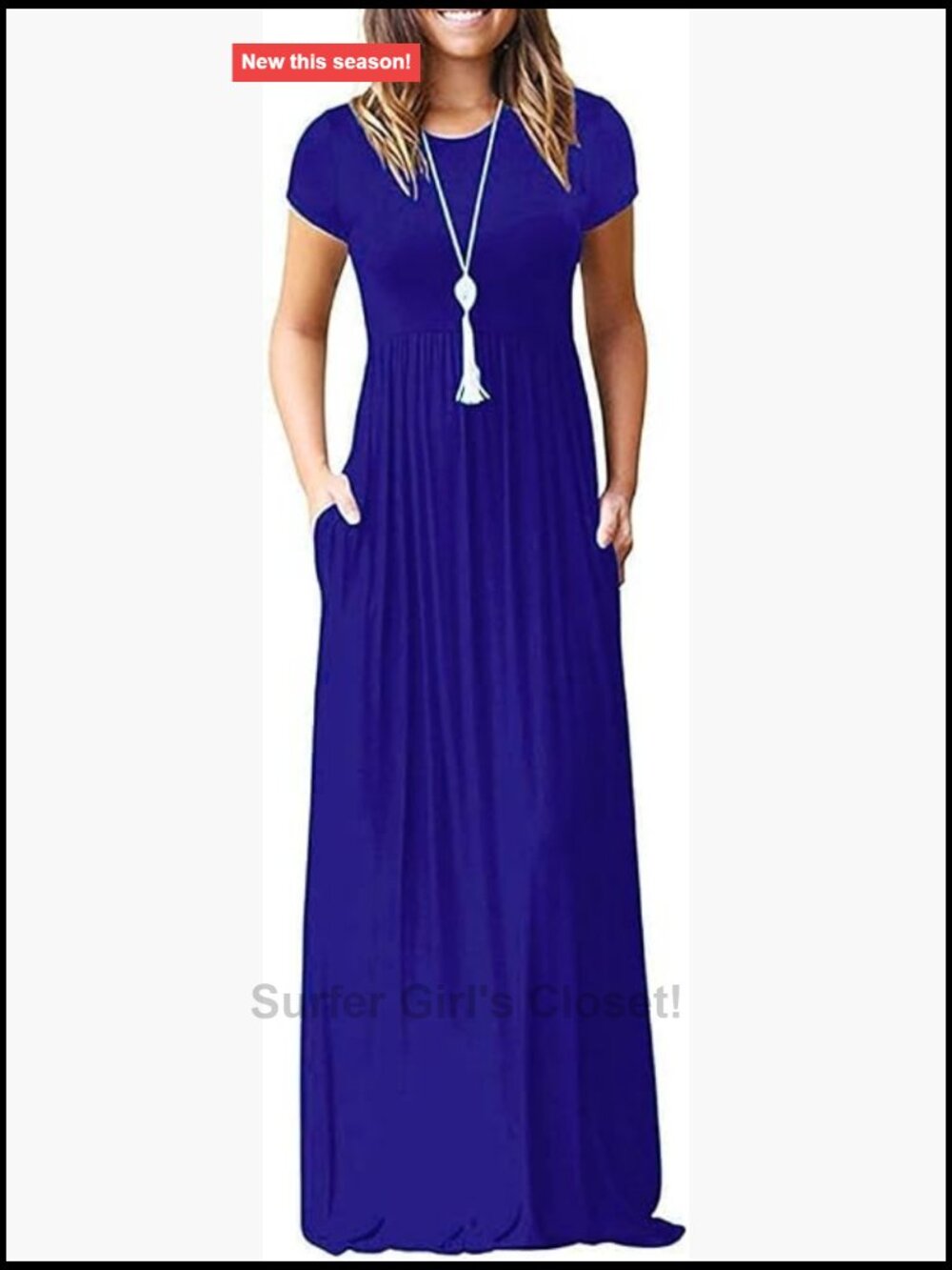 Maxi Dress Short Sleeve Casual Summer Loose Comfy Long Dress with Pockets